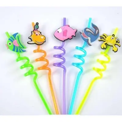 Picture of Cute Cartoon Fish Drinking Straw - 4 pcs (Multicolor)