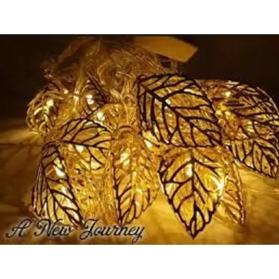 Picture of Metal Fairy light 3d leaf shape golden color current driven pieces set (Gold)