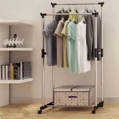 Picture of Double Hanging Cloth Stand and Shoes Rack - Silver and Black (Multicolor)