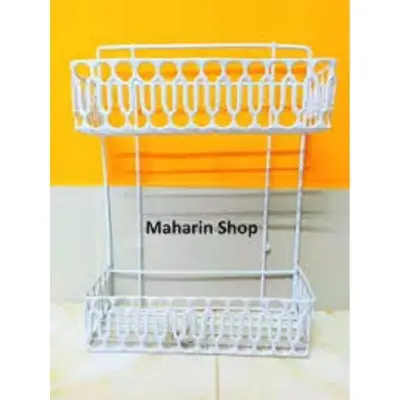Picture of 2 Layer Kitchen utensils, spice jar, pots organizer Drying Rack White (White)