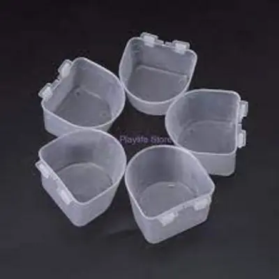 Picture of 5pcs/lot Parrot Bird Feeder Flat Bottom Feeding Cup Hanging Drinking Food Bowl Birds Supplies