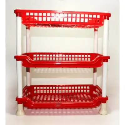 Picture of Multi functional 3 Layer Plastic Kitchen Bathroom Shelf Organizer Storage Rack - Multicolor mini size (Red)
