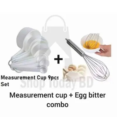 Picture of COMBO 2X Measerment Cup Set 9 piece set - White & Hand Egg Bitter - Silver (Multicolor)