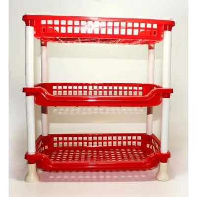 Picture of Multi functional 3 Layer Plastic Kitchen Bathroom Shelf Organizer Storage Rack - Multicolor (Red)