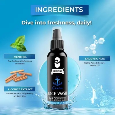Picture of Muuchstac Ocean Face Wash For Men | Fight Acne & Pimples, Brighten Skin, Clears Dirt, Oil Control, Refreshing Feel - Multi-Action Formula | 100 Ml Black