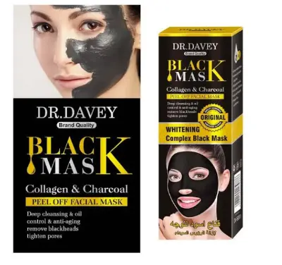 Picture of Dr. Davey Black Peel Off Mask with Collagen & Charcoal 120ml For Removing Acne on Forehead, nose, chin,blackheads & fine facial hair Black