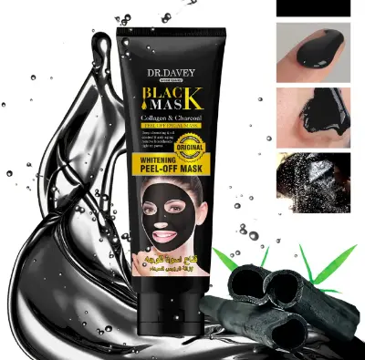 Picture of Dr. Davey Black Peel Off Mask with Collagen & Charcoal 120ml For Removing Acne on Forehead, nose, chin,blackheads & fine facial hair Black