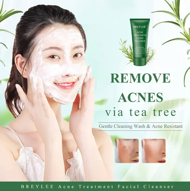 Picture of BREYLEE Acne Facial Cleanser Deep Cleaning Tea Tree Acne Resistant Face Cleanser 100gm Green
