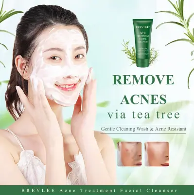 Picture of BREYLEE Acne Facial Cleanser Deep Cleaning Tea Tree Acne Resistant Face Cleanser 100gm Green