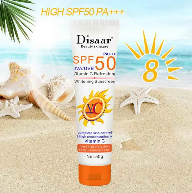 Picture of Disaar Vitamin C Organic Sunscreen SPF 50 Oil Free Sunscreen Instant High Protection sunblock cream 50g White