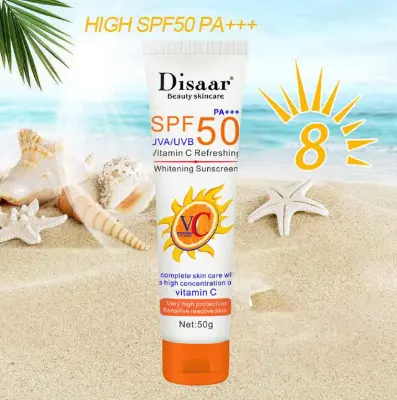 Picture of Disaar Vitamin C Organic Sunscreen SPF 50 Oil Free Sunscreen Instant High Protection sunblock cream 50g White
