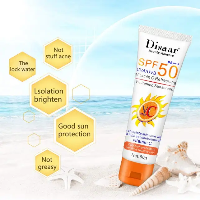 Picture of Disaar Vitamin C Organic Sunscreen SPF 50 Oil Free Sunscreen Instant High Protection sunblock cream 50g White