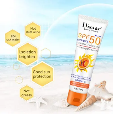 Picture of Disaar Vitamin C Organic Sunscreen SPF 50 Oil Free Sunscreen Instant High Protection sunblock cream 50g White