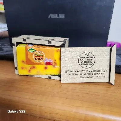 Picture of Real Saffron Goat Milk Soap Bar Wooden Box-100ml Yellow