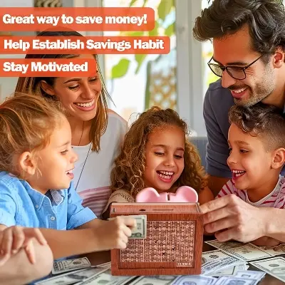 Picture of Wooden Money/Piggy Bank, Money Coin Box with Carved Design for Kids/Children/Adult Wood