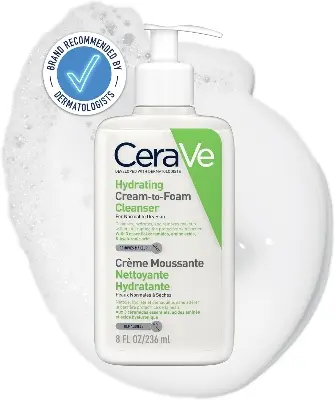 Picture of CeraVe Hydrating Cream-to-Foam Cleanser, Face, With 3 essential ceramides, amino acids & hyaluronic acid, For normal to dry sky, 236 ml/8 oz Green