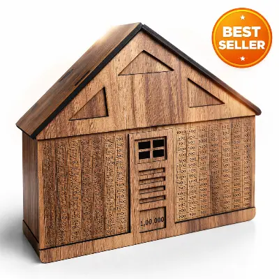 Picture of Wooden House Money Saving Bank – Perfect Gift for Smart Savings (1,00,000 Challenge) Wood
