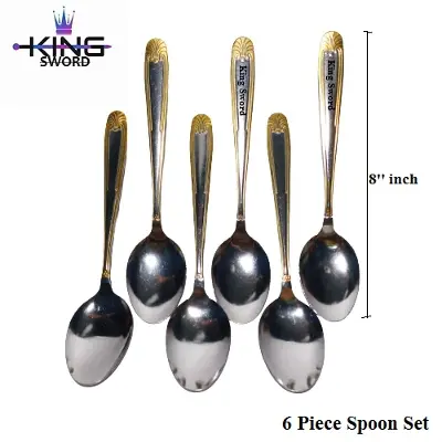 Picture of Non Magnet Stainless Steel Spoon 6 Piece Set- 8''inch Gold Silver