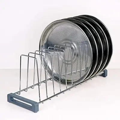 Picture of Stainless Steel Multipurpose Kitchen Plate Rack-(9 Section) Silver