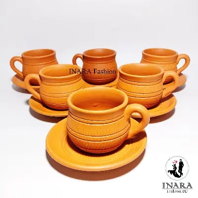 Picture of Clay Tea Cup Set Handmade Regular Size-6 piece Set for daily use
