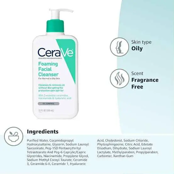 Picture of CeraVe Foaming Cleanser for Normal to Oily Skin with Niacinamide and 3 Essential Ceramides 236ml