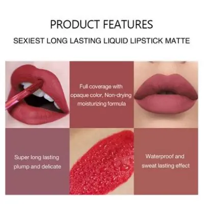Picture of HANDAIYAN 6 Colors Long Lasting Velvet Lips Tint Liquid Lipsticks Waterproof Non-Stick Cup Lipgloss Gift Set (A) new