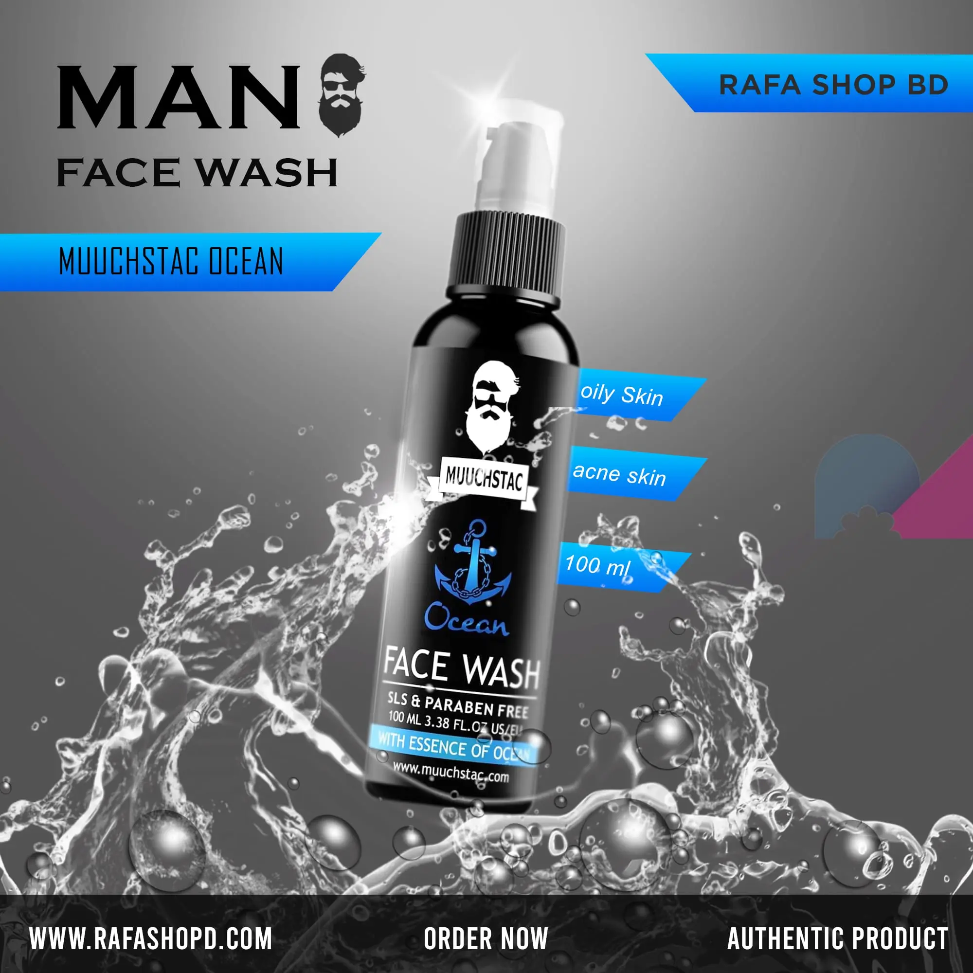 Picture of Muchtac Face Wash With Essecnce Of Ocean 100ml  new(Glow N Touch Beauty)