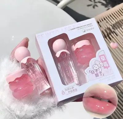 Picture of LEE INTO Strawberry Lightweight Lips Set Clear Glass Moisturizing Lip Balm Transparent Lip Oil Hydrating Jelly Day & Night Lip Mask Settle new
