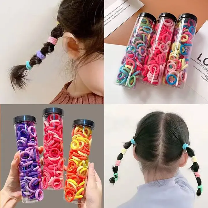 Picture of 100 Pcs/set Baby Girl Rubber Bands Kids Elastic Hair Bands for Children Mixed Colors Mini Ponytail Holder Baby Hair Accessories