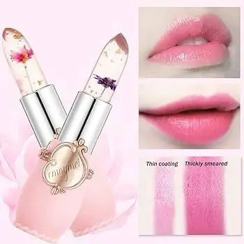 Picture of Crystal Jelly Lip Balm Lipstick Flower Temperature Color Changing Lip Gloss Transparent Long Lasting Lipstick Moisturizer Makeup