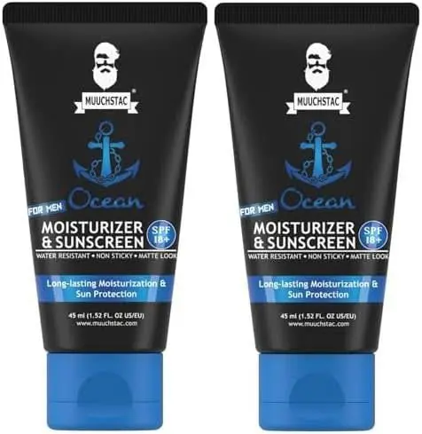 Picture of Muuchstac Mens Ocean Moisturizer & Sunscreen Matte Look Spf 18+ Cream With Turmeric & Aloe Vera Beads, Non-Sticky & Water Resistant 45 Ml - All