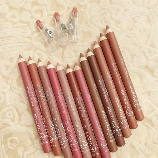 Picture of Flormar Rouge 12 Colors Wood Lip Pencil Set with Banners Cap 12pcs/ 6pcs new