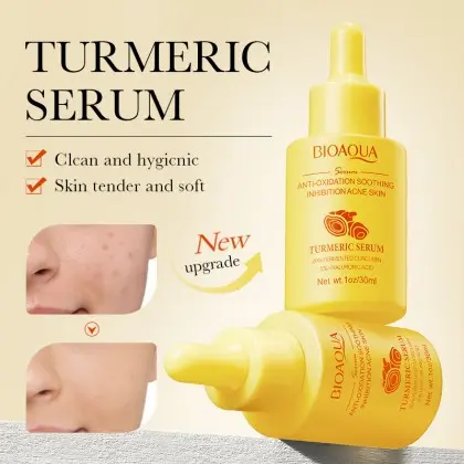 Picture of BIOAQUA Turmeric Facial Serum Anti-Oxidation Soothing Acne Skin Hyaluronic Acid Control Oil Moisturizing Face Skin 30ml
