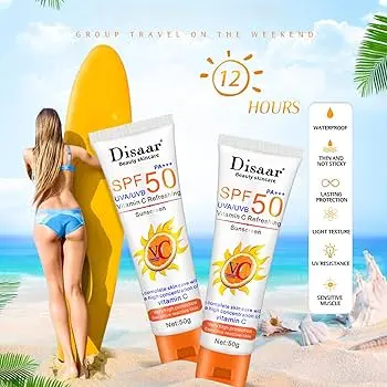 Picture of Sunscreen & Aftersun Cream - Disaar Vitamin C Sunscreen SPF50 PA+++ 50gm Oil Free Sunscreen Instant High Protection Sunblock Cream new