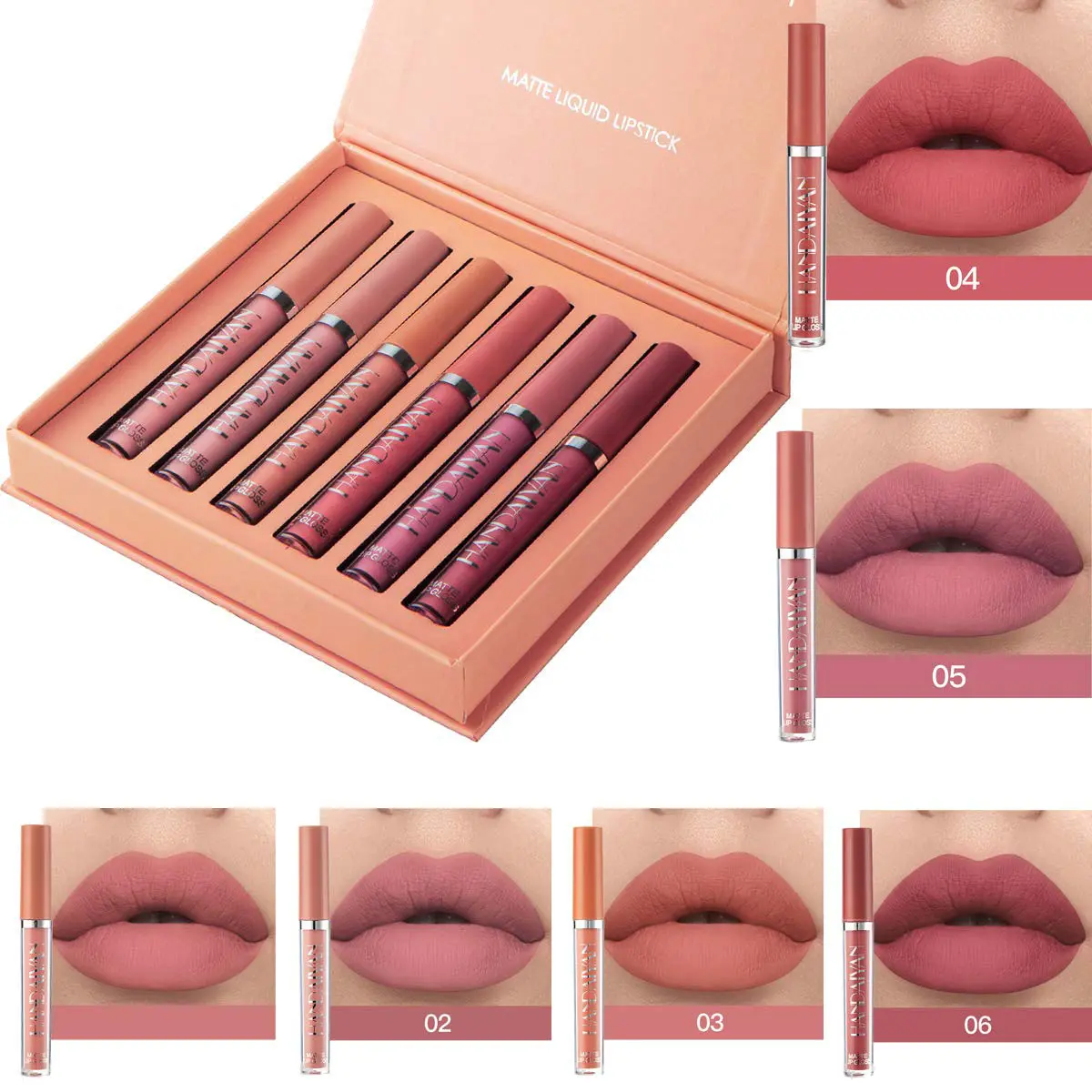 Picture of HANDAIYAN 6 Colors Long Lasting Velvet Lips Tint Liquid Lipsticks Waterproof Non-Stick Cup Lipgloss Gift Set (B) new