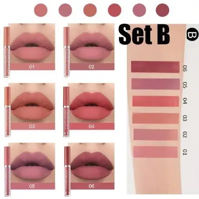 Picture of HANDAIYAN 6 Colors Long Lasting Velvet Lips Tint Liquid Lipsticks Waterproof Non-Stick Cup Lipgloss Gift Set (B) new