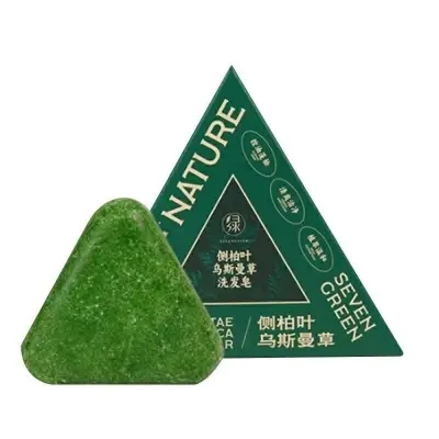 Picture of Nature Herbal Seven Green Triangle Shampoo Bar Soap with multyfunction, Oil Control, Dandruff Removal, Smoothening, Platycladus Usman Grass Hair Care-120g new