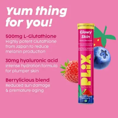 Picture of PLIX - THE PLANT FIX Glowy skin Glutathione Tablets with Vitamin C for Clear and Youthful Skin 15 Collagen Supplements 500mg L-Glutathione new