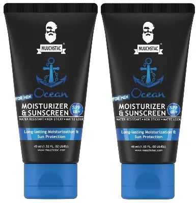 Picture of Muuchstac Mens Ocean Moisturizer & Sunscreen Matte Look Spf 18+ Cream With Turmeric & Aloe Vera Beads, Non-Sticky & Water Resistant 45 Ml - All new