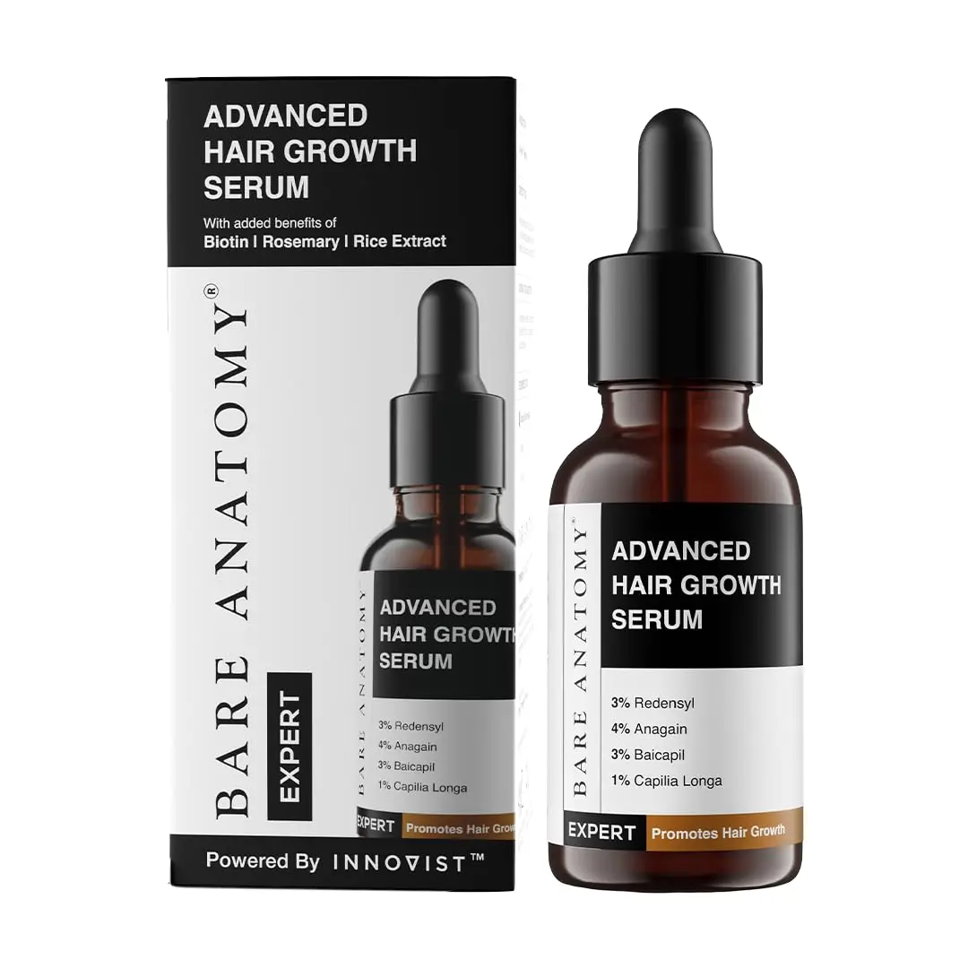 Picture of Bare Anatomy Advanced Hair Growth Serum | 3% Redensyl + 4% Anagain + 3% Baicapil + 1% Capilia Longa, Rosemary, Biotin & Rice Extract | Hair growth & Hair fall control serum for Women & Men | 30mL