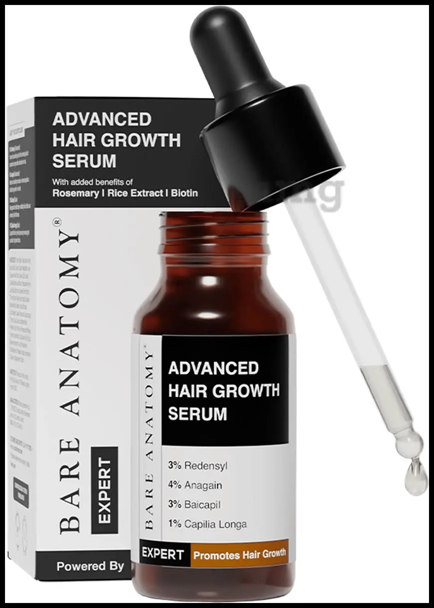 Picture of Bare Anatomy Advanced Hair Growth Serum | 3% Redensyl + 4% Anagain + 3% Baicapil + 1% Capilia Longa, Rosemary, Biotin & Rice Extract | Hair growth & Hair fall control serum for Women & Men | 30mL