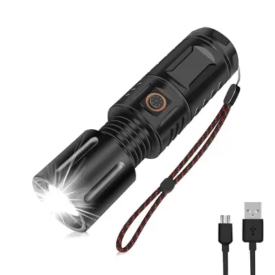Picture of Rechargeable Waterproof Zoom LED Flashlight USB Zambo light With Power Bank (Black)