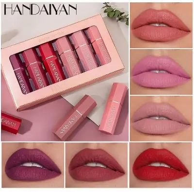 Picture of HANDIAYAN N-ude Velvet Lipstick Kit 6 Colors/Box Lip Makeup Cosmetics Matte Cream Lipstick Set Waterproof Silky Lip Balm