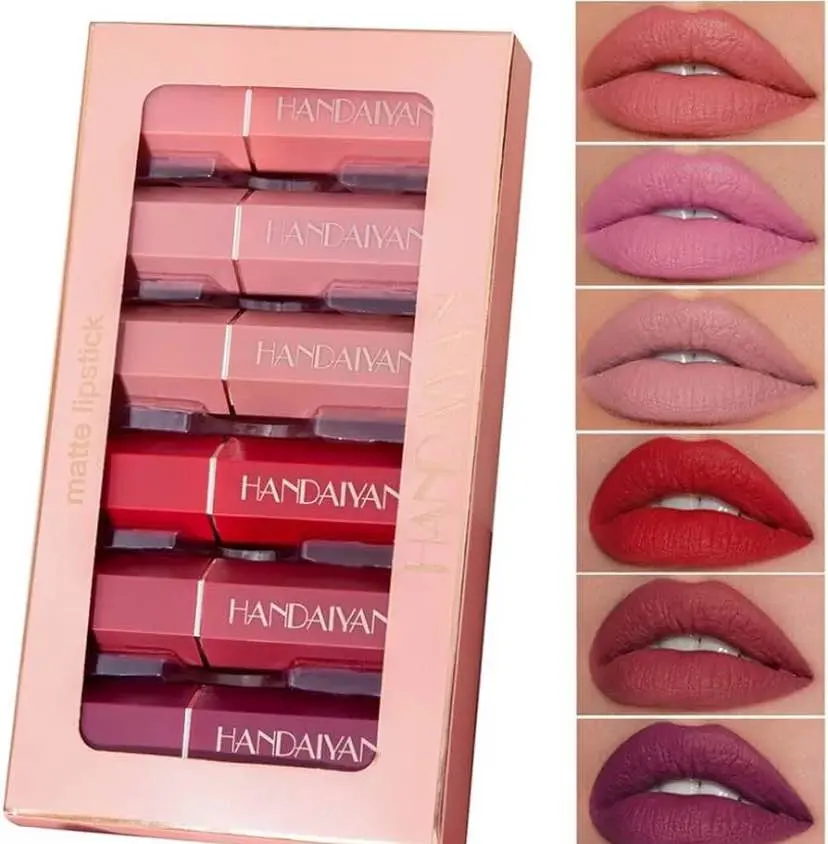 Picture of HANDIAYAN N-ude Velvet Lipstick Kit 6 Colors/Box Lip Makeup Cosmetics Matte Cream Lipstick Set Waterproof Silky Lip Balm