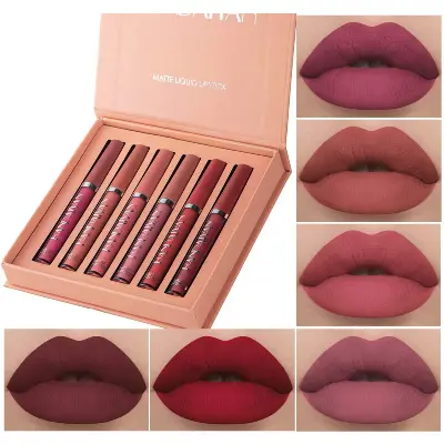 Picture of IHANDAIYAN 6 Colors Long Lasting Velvet Lips Tint Liquid Lipsticks Waterproof Non-Stick Cup Lipgloss Gift Set (A)
