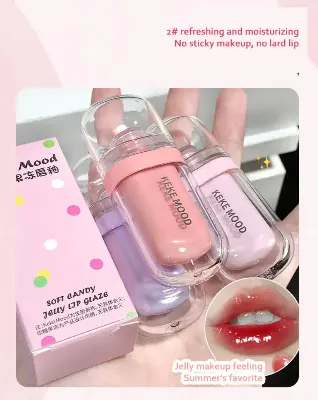 Picture of Keke mood Crystal Glossy Lip Glaze Jelly Mirror Water Lip Gloss Lasting Moisturizing Lips Tint Korean Lip Glaze Girl Beauty Cosmetics