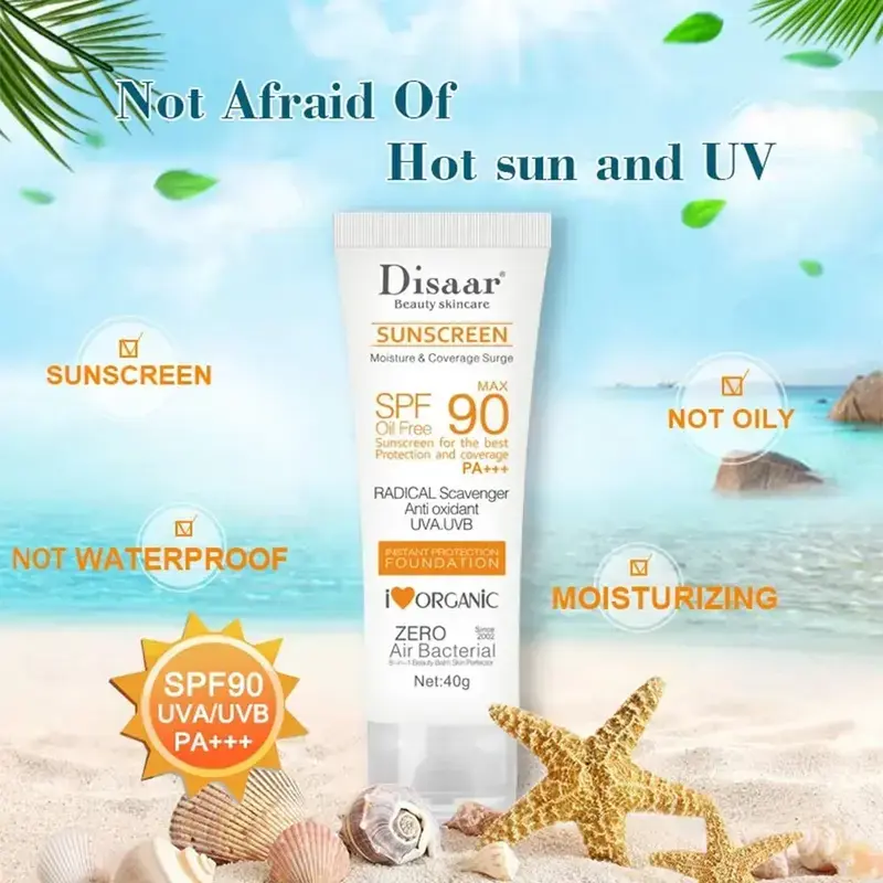 Picture of Disaar SPF90 Oil-Free Sunscreen Cream 40g | Instant Protection UVA UVB Foundation PA+++