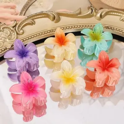 Picture of Flower Claw Clip for Women, Preppy Flower Hair Clip, Hawaiian Plumeria Hair Clip, Hawaii Hair Accessories for Thick Hair & Thin Hair, Gifts for Women Teen Girls