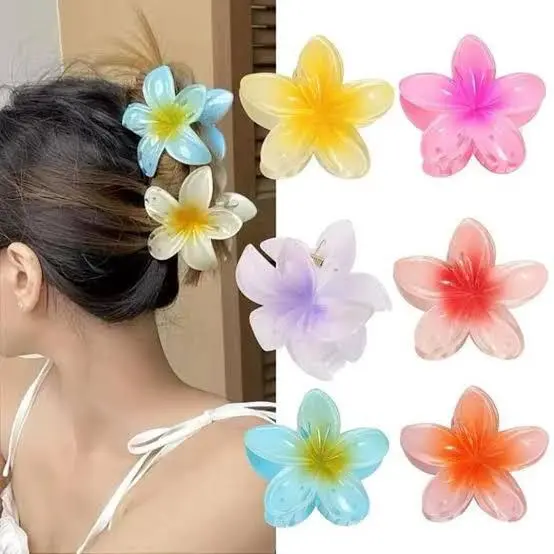Picture of Flower Claw Clip for Women, Preppy Flower Hair Clip, Hawaiian Plumeria Hair Clip, Hawaii Hair Accessories for Thick Hair & Thin Hair, Gifts for Women Teen Girls