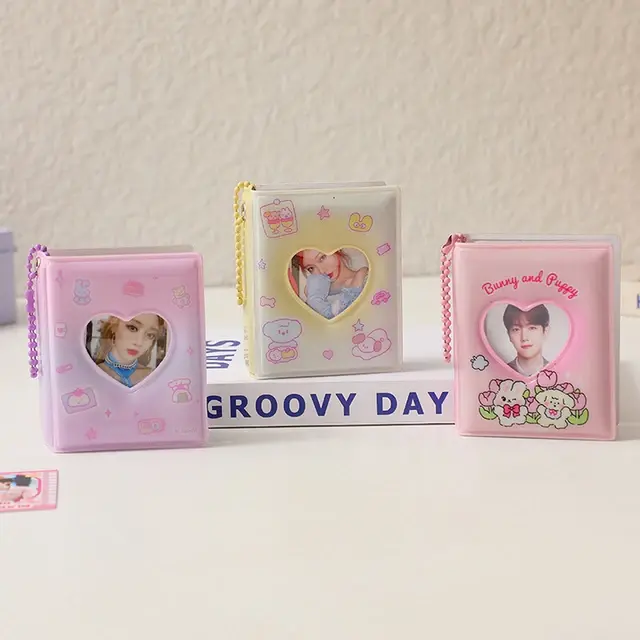 Picture of Cute Love Hollow Photo Album Mini PVC Small Card Storage Album with Pendant Cartoon Collect Book Album Decorative